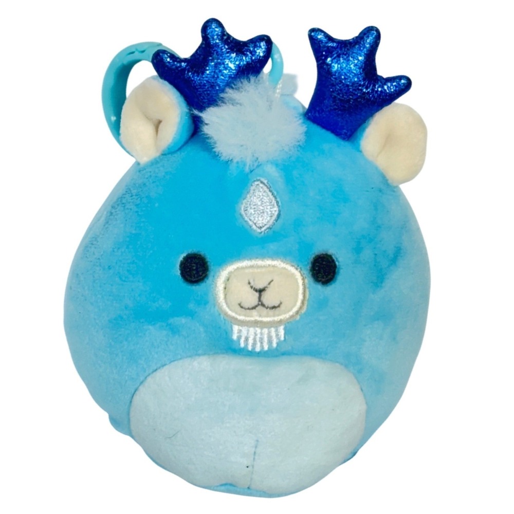 Squishmallows Jolene the Yeti Backpack Clip‎ 3.5 inch Plush Blue Sparkle Antlers